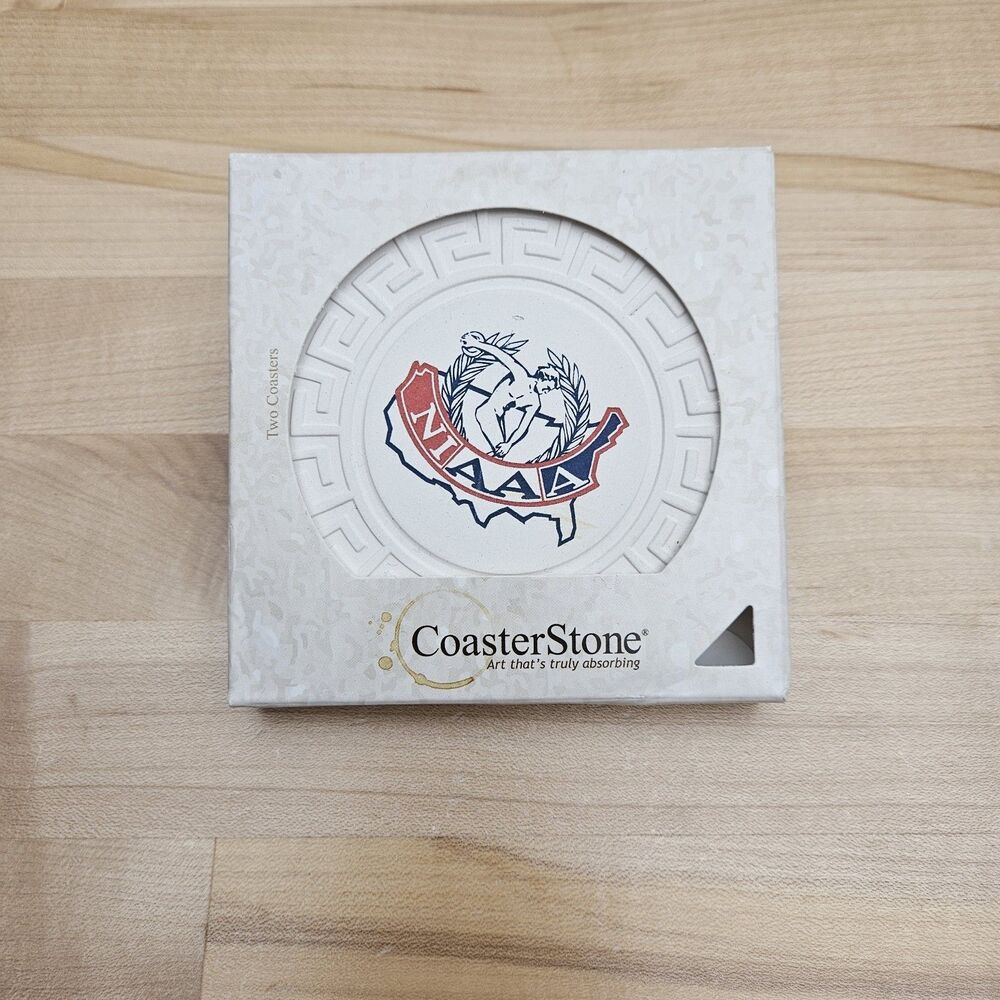 CoasterStone Set of 2 Sandstone Coasters Cork Backing Athlete Olympics Greek Key